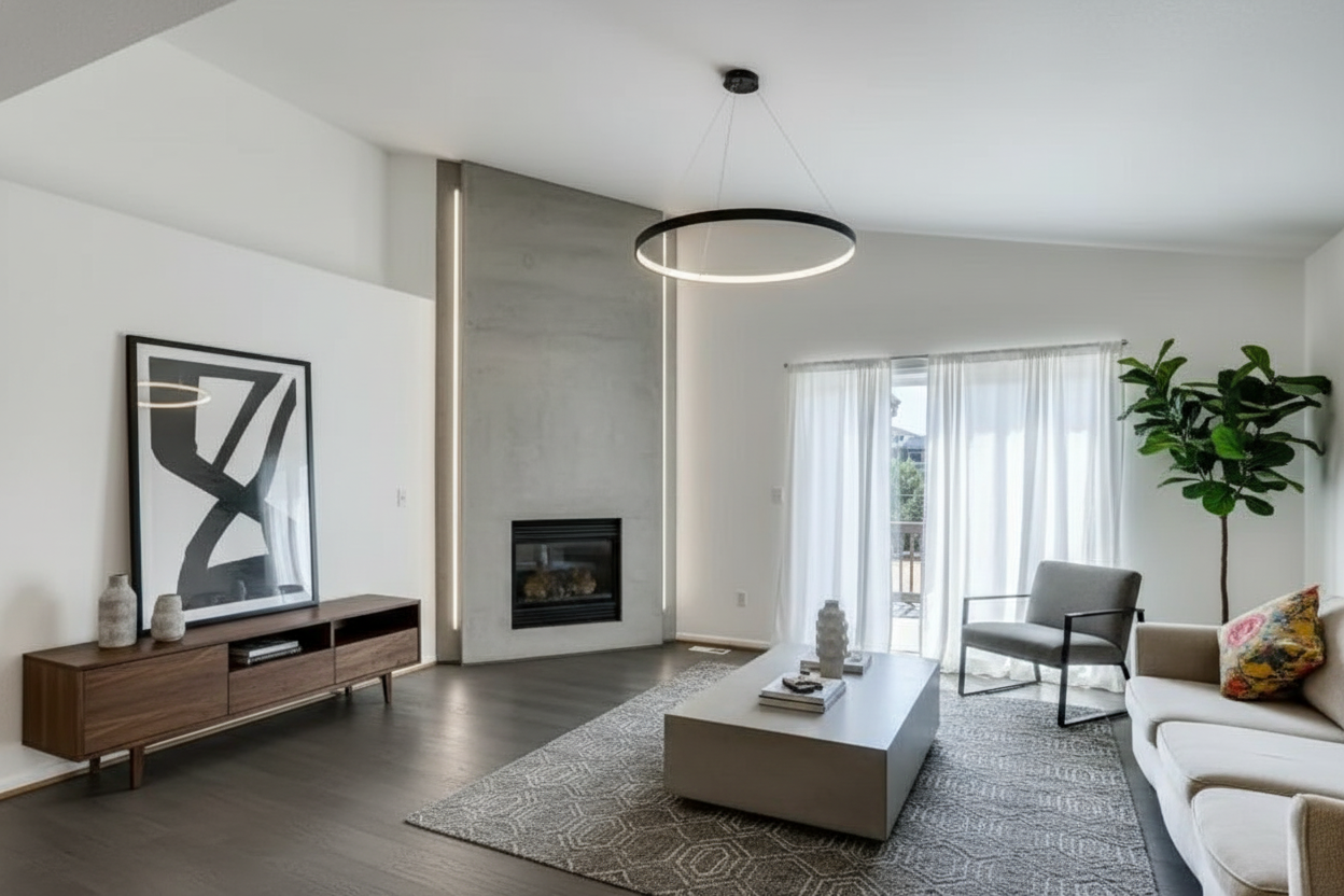 Sala moderna con chimenea