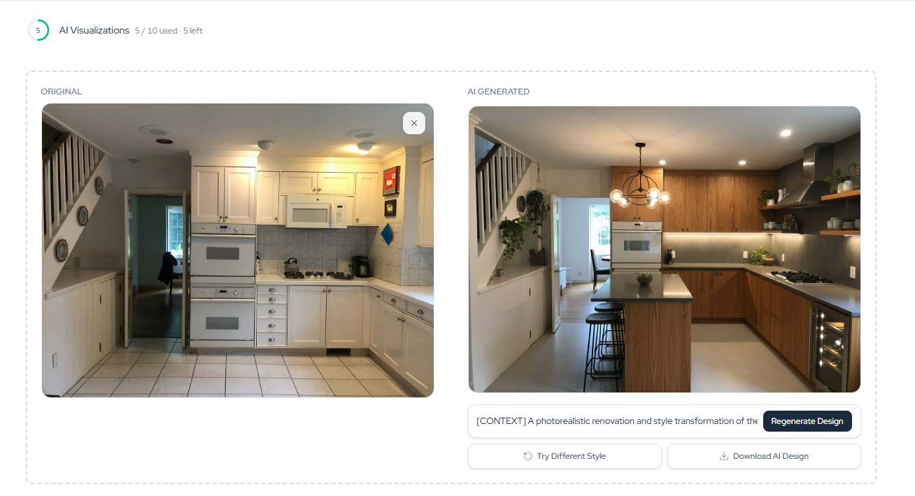 Visualizador IA de remodelación — Velo antes de gastar